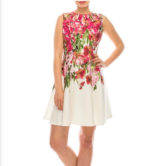 Gabby Skye Dresses & Skirts - Barbie IVORY PINK SLEEVLESS FLORAL PRINT DAY DRESS